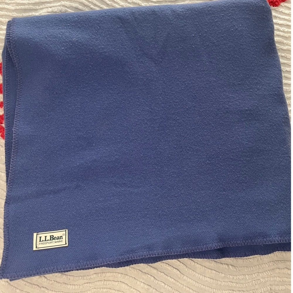 Vintage LL Bean Blue Wool Blanket King 80s whipstitch